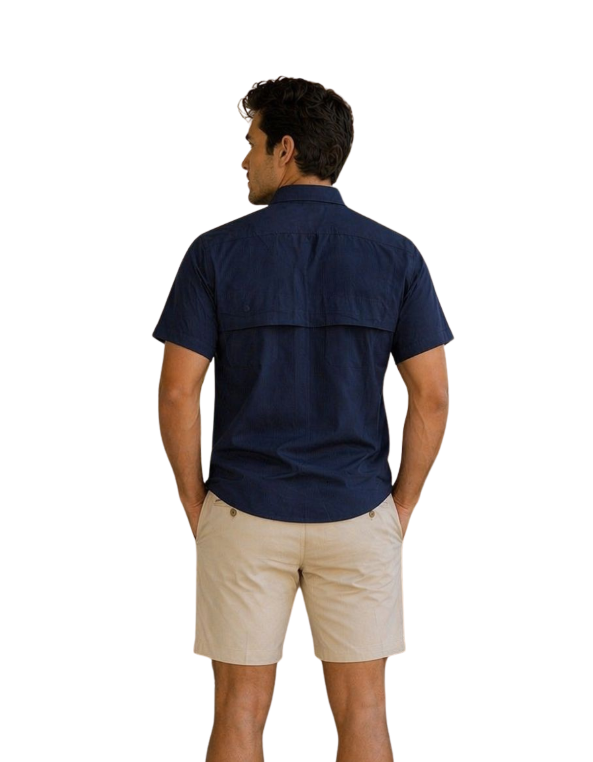 Camisa Cazadora hombre azul manga corta marino - espalda