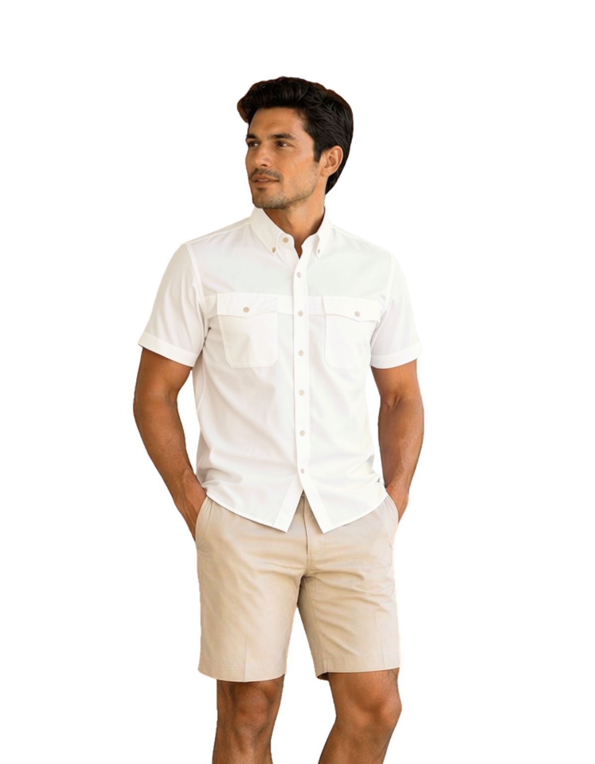 Camisa Cazadora hombre manga corta blanca